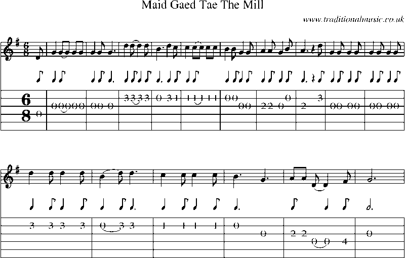 Guitar Tab and Sheet Music for Maid Gaed Tae The Mill