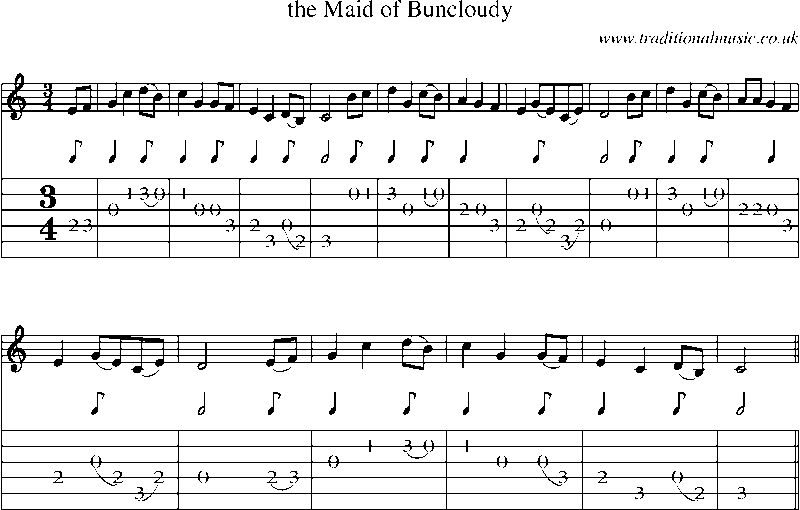 Guitar Tab and Sheet Music for The Maid Of Buncloudy