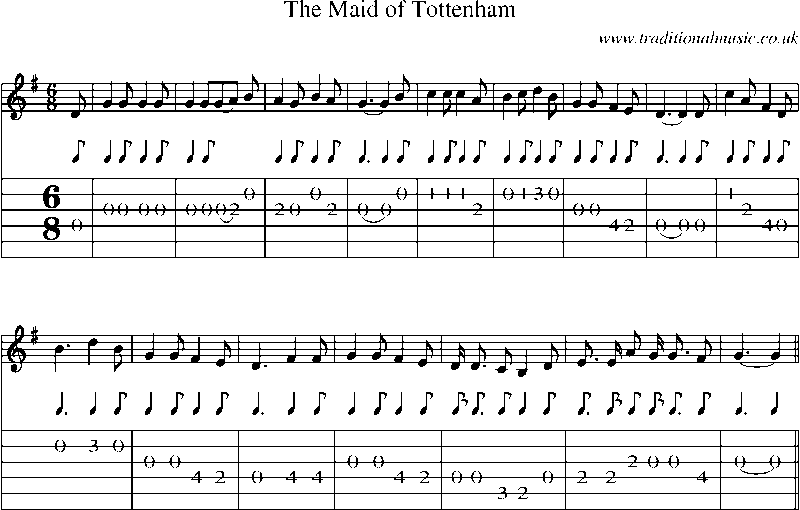Guitar Tab and Sheet Music for The Maid Of Tottenham