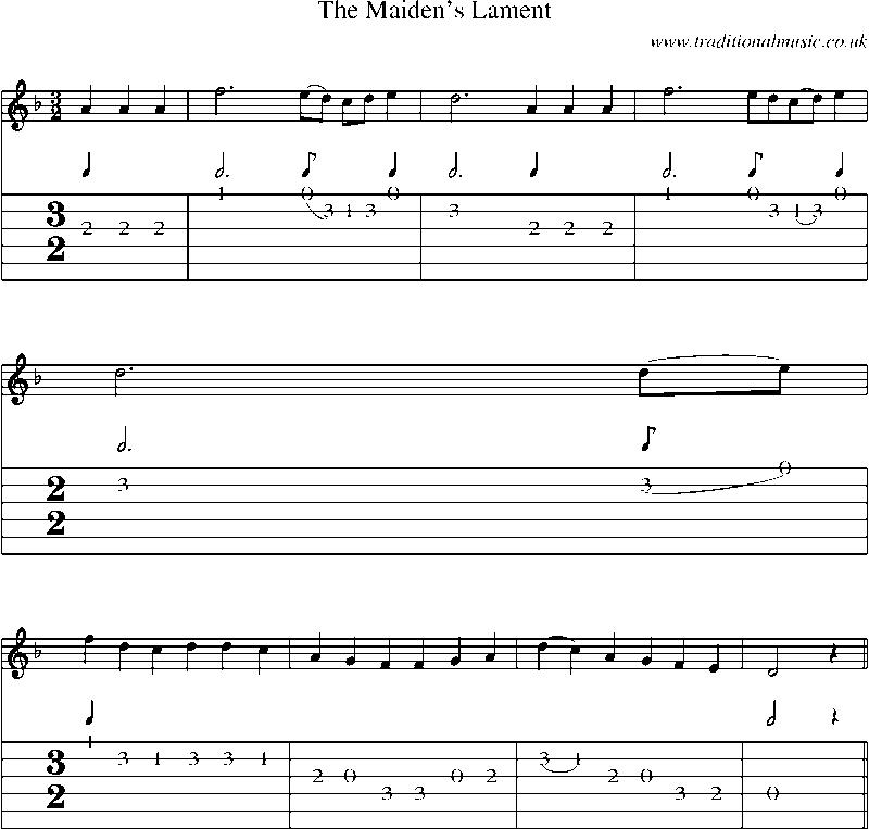 Guitar Tab and Sheet Music for The Maiden's Lament