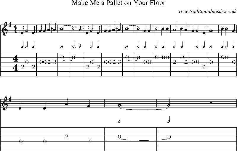 Guitar Tab and Sheet Music for Make Me A Pallet On Your Floor