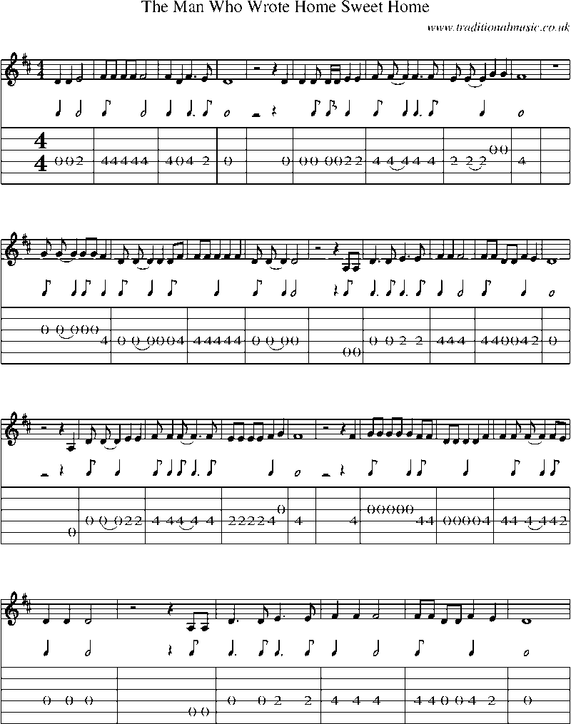 Guitar Tab and Sheet Music for The Man Who Wrote Home Sweet Home