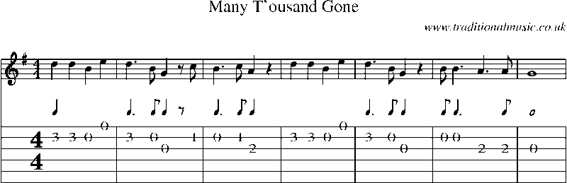 Guitar Tab and Sheet Music for Many T'ousand Gone