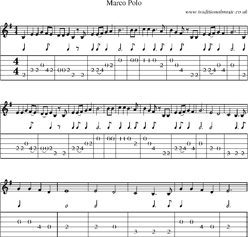 Guitar Tab and Sheet Music for Marco Polo