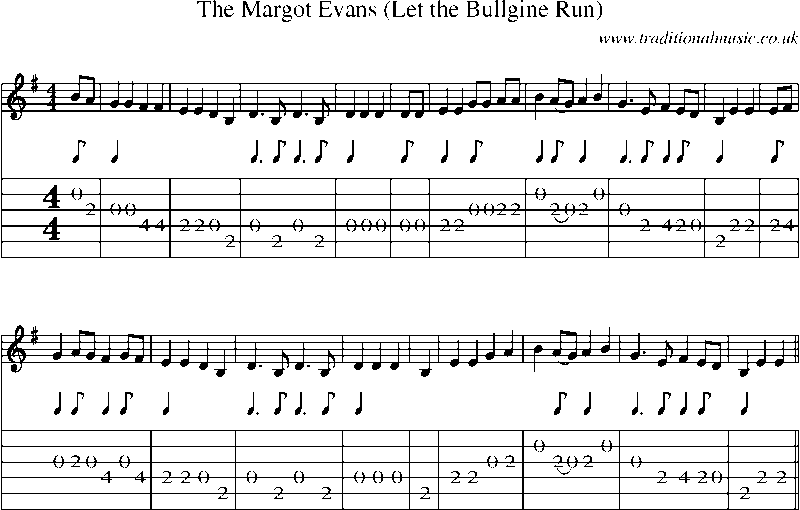 Guitar Tab and Sheet Music for The Margot Evans (let The Bullgine Run)