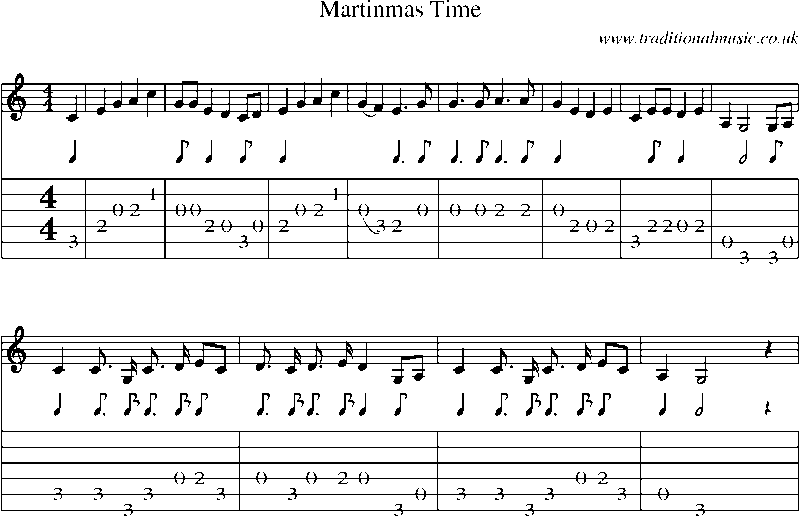 Guitar Tab and Sheet Music for Martinmas Time