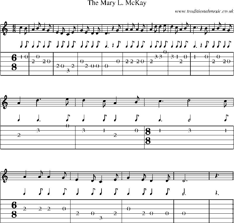 Guitar Tab and Sheet Music for The Mary L. Mckay