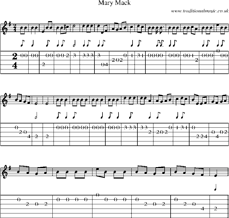 Guitar Tab and Sheet Music for Mary Mack