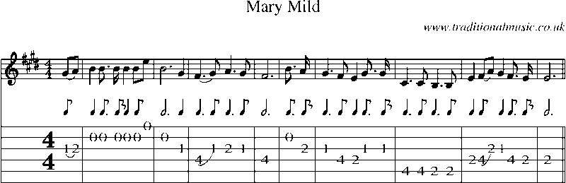 Guitar Tab and Sheet Music for Mary Mild
