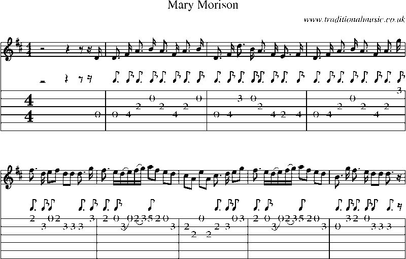 Guitar Tab and Sheet Music for Mary Morison