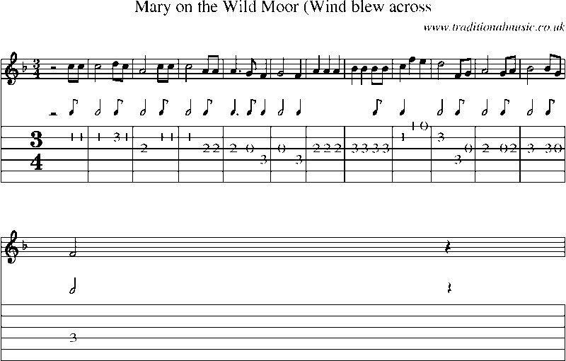 Guitar Tab and Sheet Music for Mary On The Wild Moor (wind Blew Across