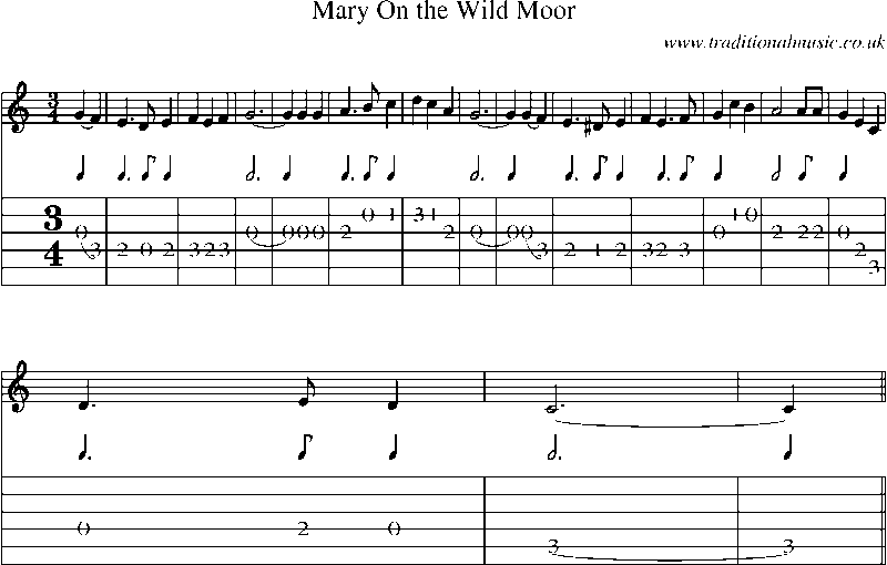 Guitar Tab and Sheet Music for Mary On The Wild Moor