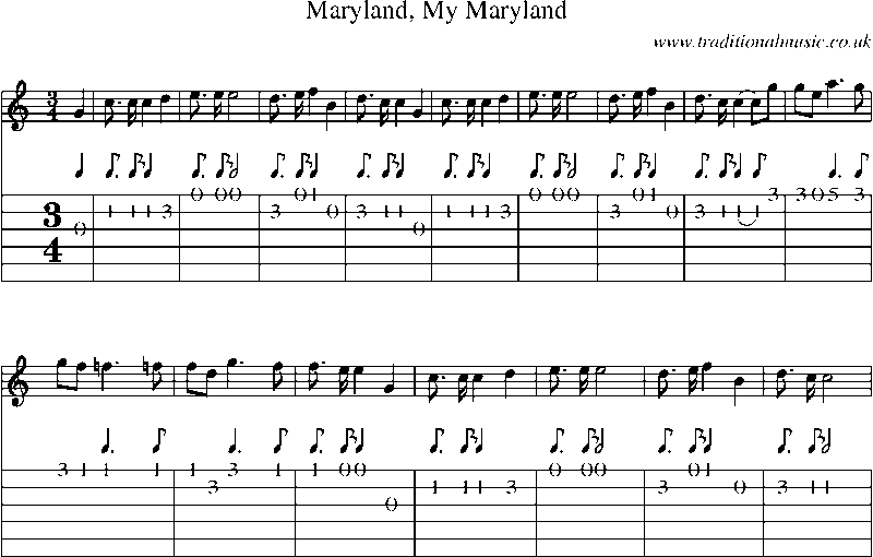 Guitar Tab and Sheet Music for Maryland, My Maryland