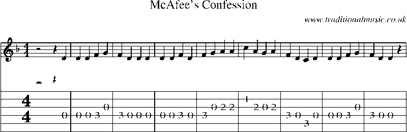 Guitar Tab and Sheet Music for Mcafee's Confession