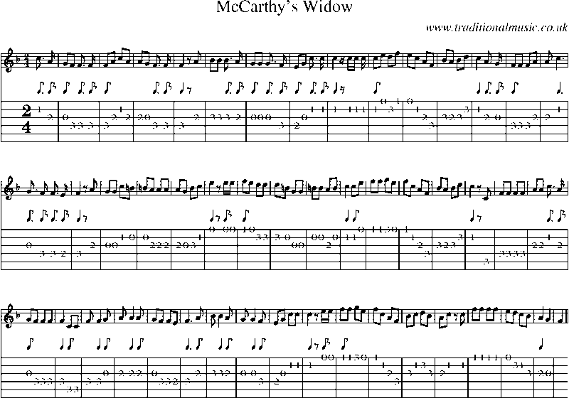 Guitar Tab and Sheet Music for Mccarthy's Widow
