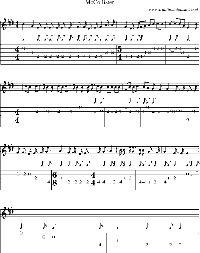 Guitar Tab and Sheet Music for Mccollister
