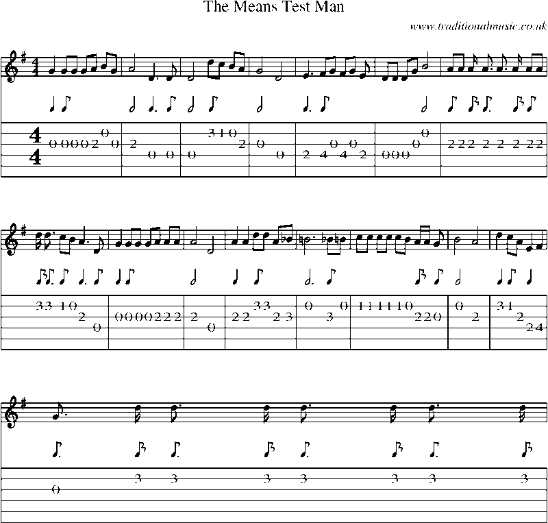 Guitar Tab and Sheet Music for The Means Test Man