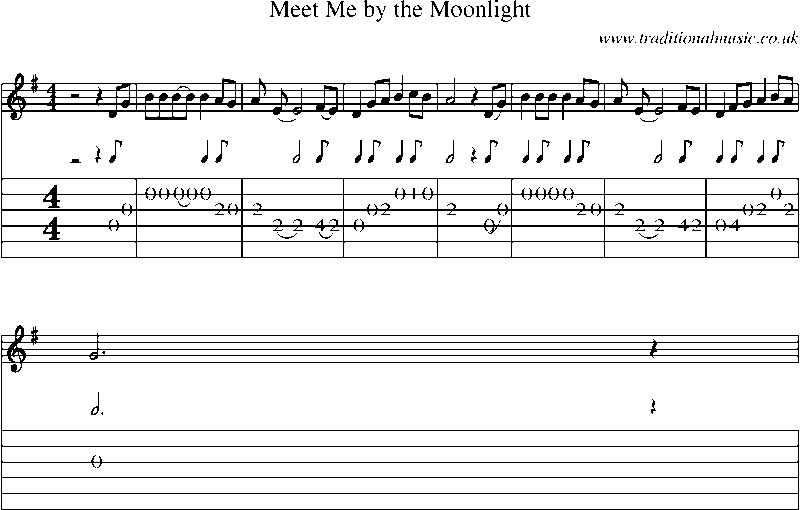 Guitar Tab and Sheet Music for Meet Me By The Moonlight