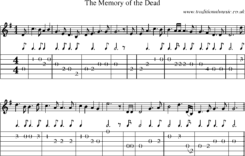 Guitar Tab and Sheet Music for The Memory Of The Dead
