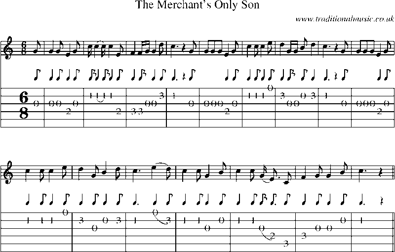 Guitar Tab and Sheet Music for The Merchant's Only Son