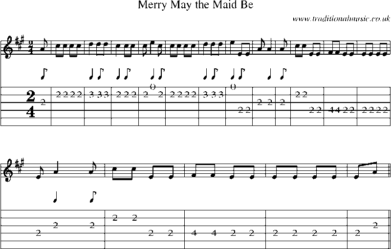 Guitar Tab and Sheet Music for Merry May The Maid Be