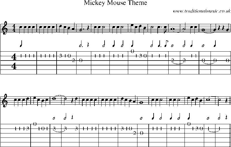 Guitar Tab and Sheet Music for Mickey Mouse Theme