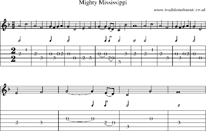 Guitar Tab and Sheet Music for Mighty Mississippi