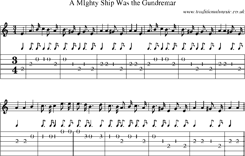 Guitar Tab and Sheet Music for A Mighty Ship Was The Gundremar
