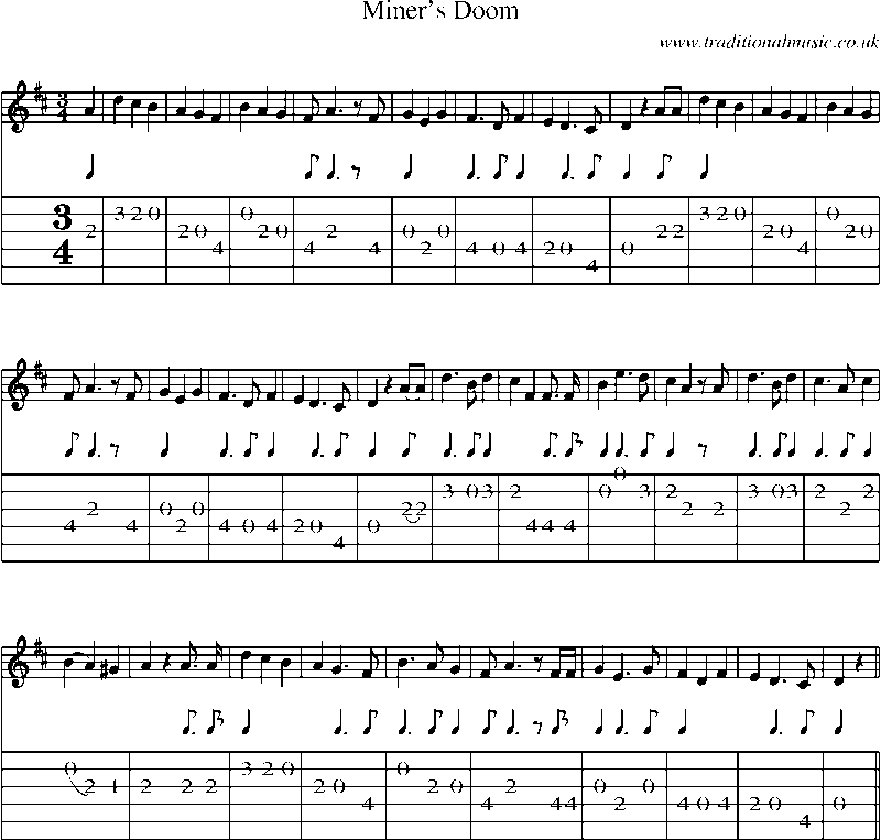 Guitar Tab and Sheet Music for Miner's Doom
