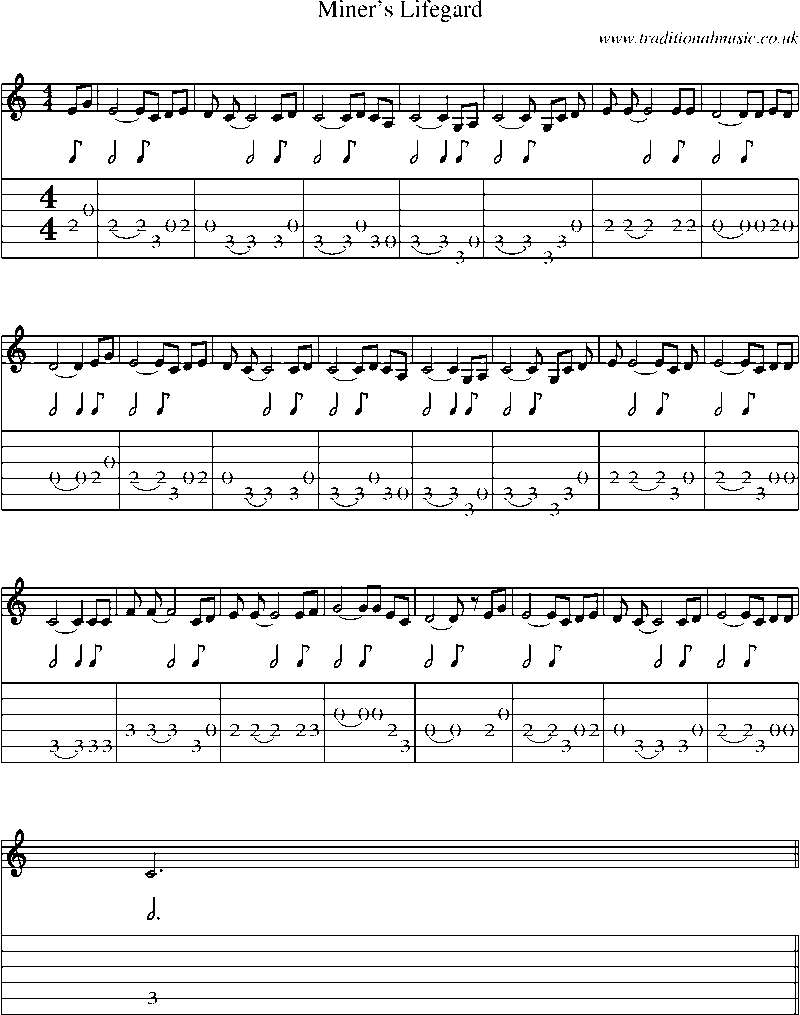 Guitar Tab and Sheet Music for Miner's Lifegard