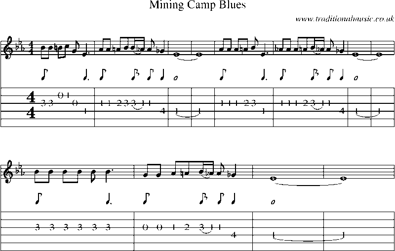 Guitar Tab and Sheet Music for Mining Camp Blues