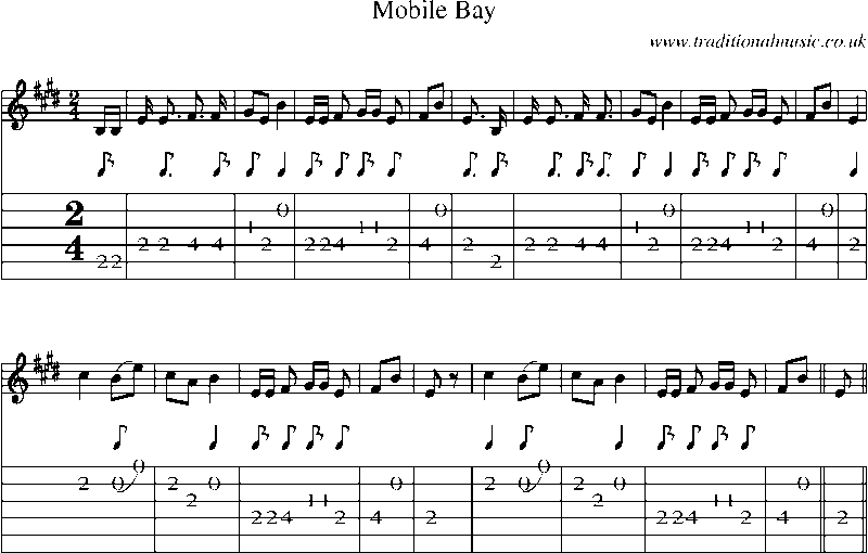 Guitar Tab and Sheet Music for Mobile Bay
