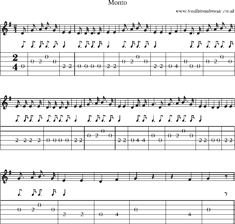Guitar Tab and Sheet Music for Monto