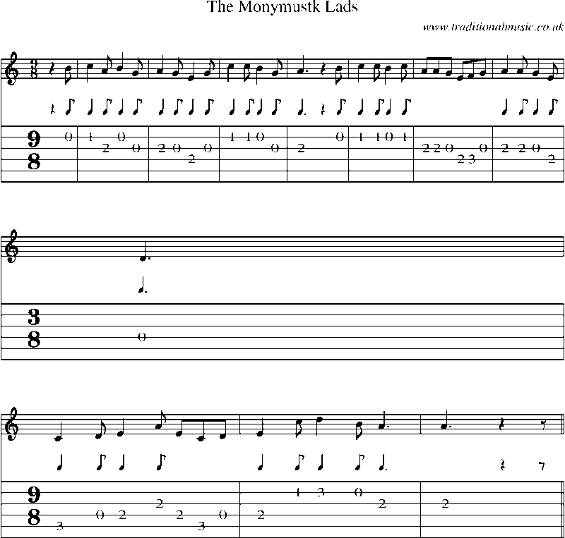 Guitar Tab and Sheet Music for The Monymustk Lads