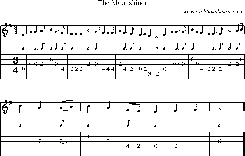 Guitar Tab and Sheet Music for The Moonshiner