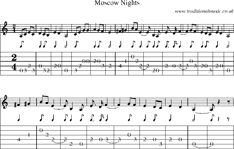 Guitar Tab and Sheet Music for Moscow Nights