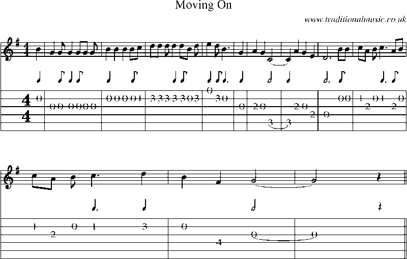 Guitar Tab and Sheet Music for Moving On