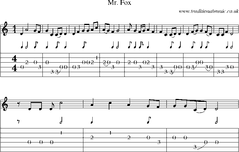 Guitar Tab and Sheet Music for Mr. Fox