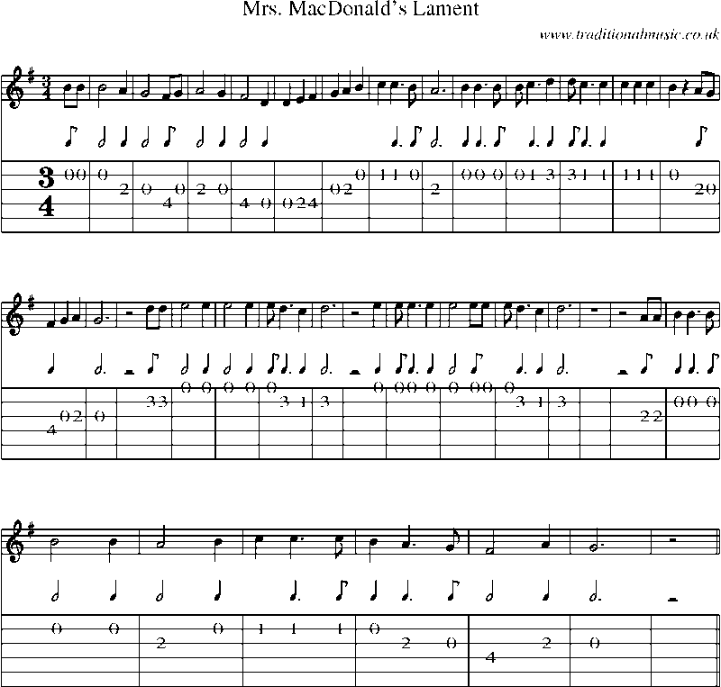 Guitar Tab and Sheet Music for Mrs. Macdonald's Lament