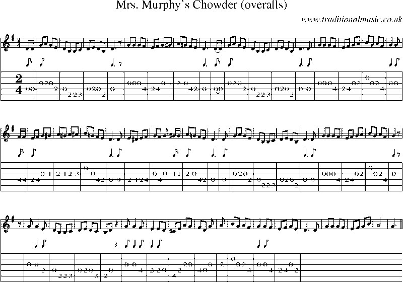 Guitar Tab and Sheet Music for Mrs. Murphy's Chowder (overalls)
