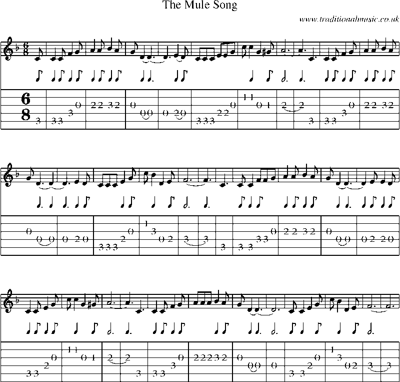 Guitar Tab and Sheet Music for The Mule Song