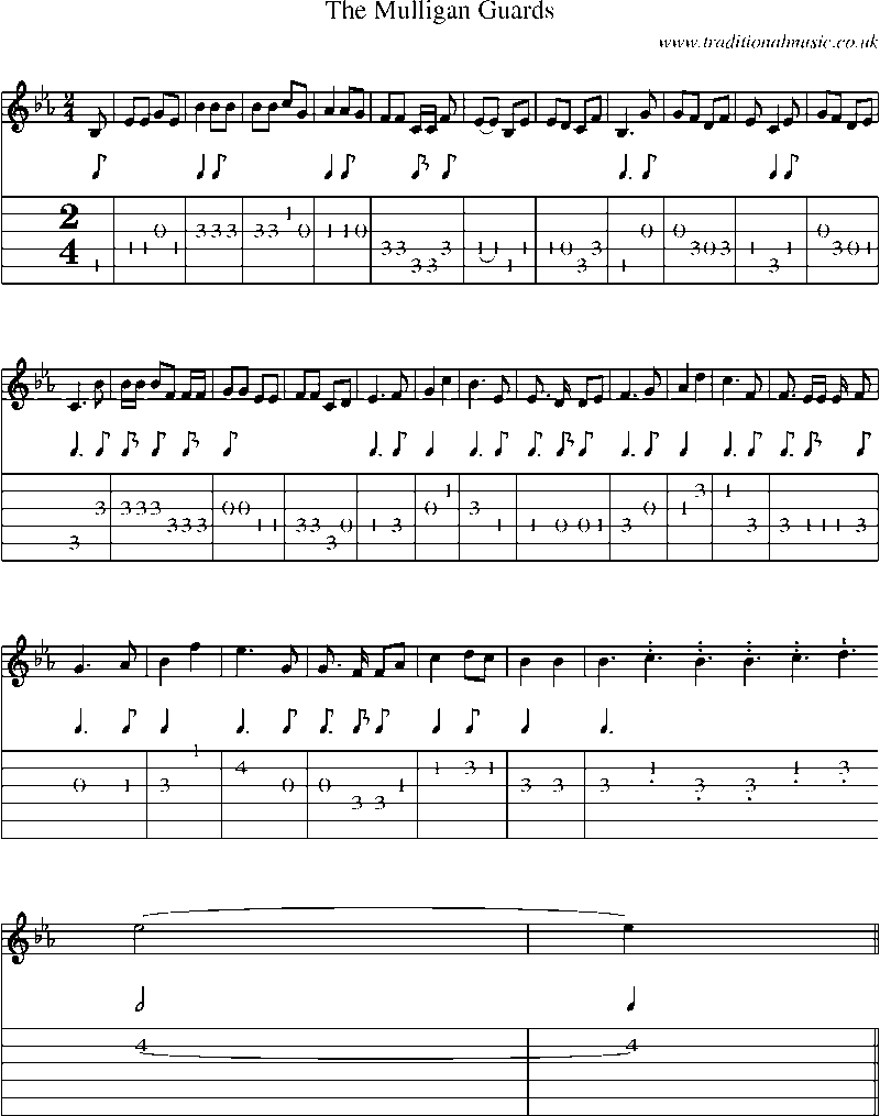 Guitar Tab and Sheet Music for The Mulligan Guards