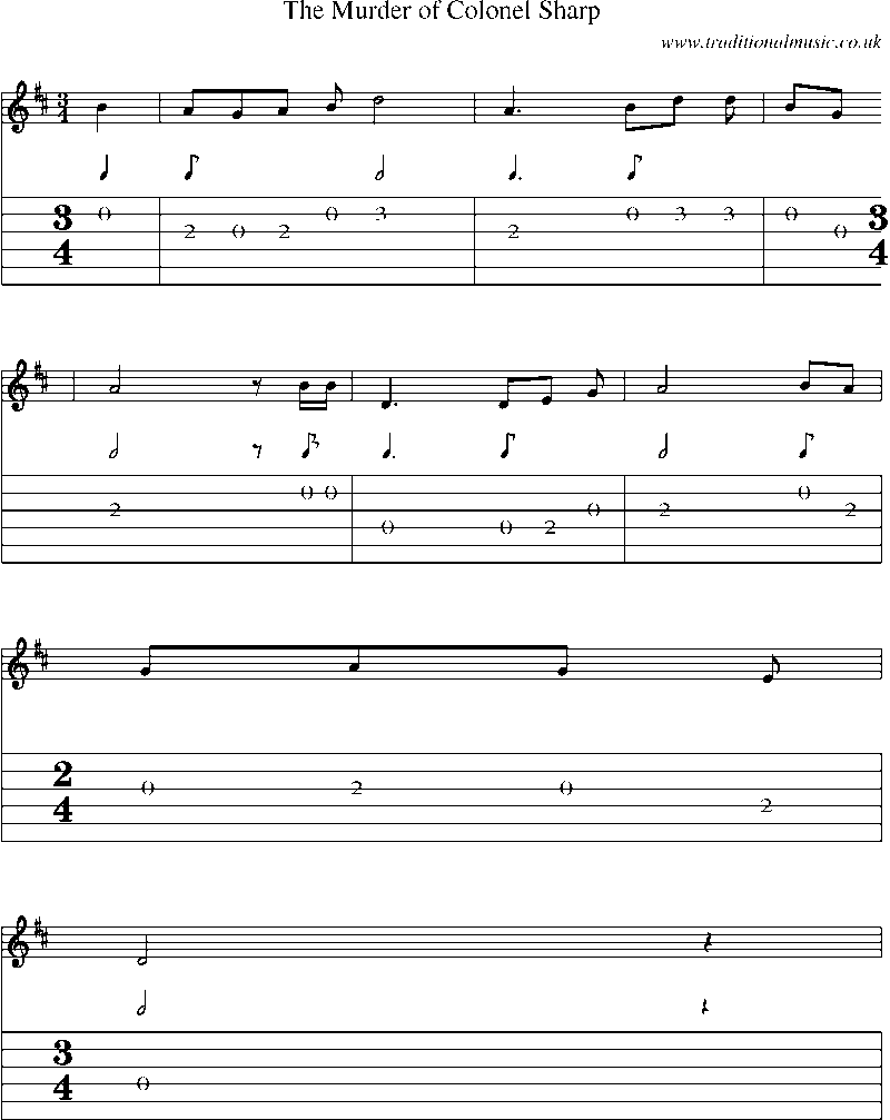 Guitar Tab and Sheet Music for The Murder Of Colonel Sharp