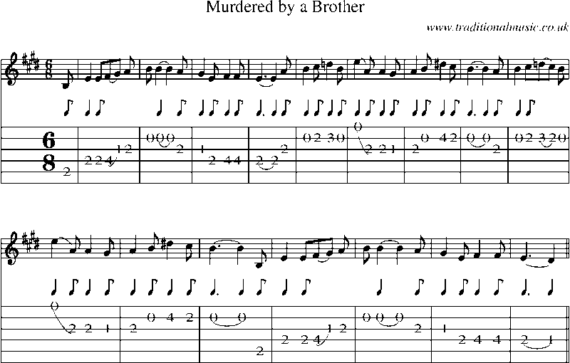 Guitar Tab and Sheet Music for Murdered By A Brother
