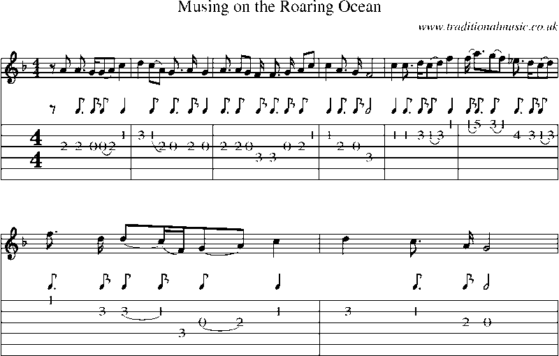 Guitar Tab and Sheet Music for Musing On The Roaring Ocean