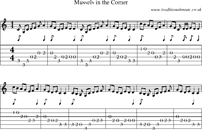 Guitar Tab and Sheet Music for Mussels In The Corner