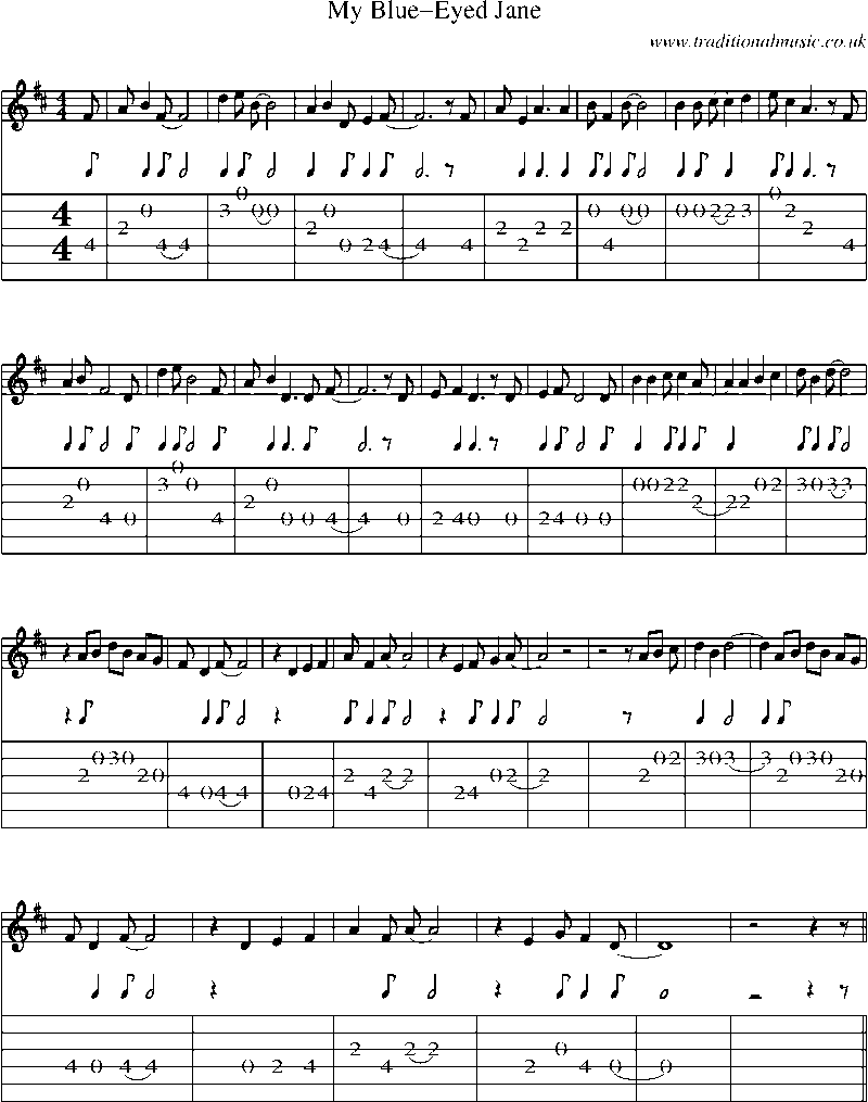 Guitar Tab and Sheet Music for My Blue-eyed Jane