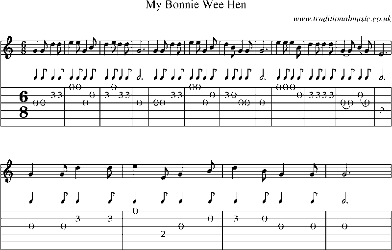 Guitar Tab and Sheet Music for My Bonnie Wee Hen