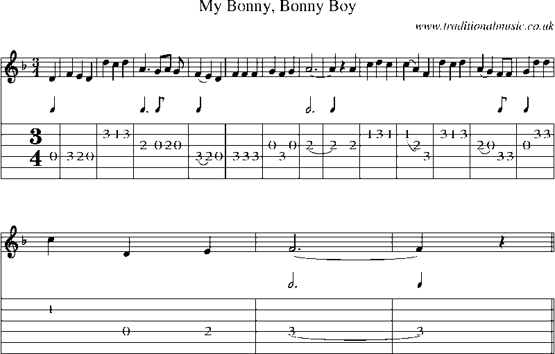 Guitar Tab and Sheet Music for My Bonny, Bonny Boy
