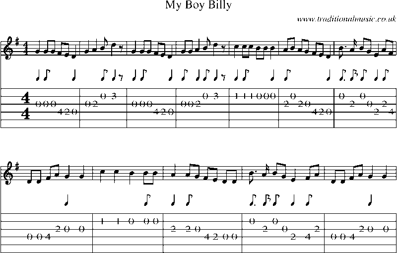 Guitar Tab and Sheet Music for My Boy Billy(2)